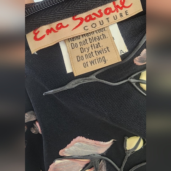 Vintage Ema Savahl Black Floral Embroidered V-Neck Dress, Small. - Picture 11 of 16